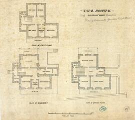 Royal Naval Hospital - Staff Surgeon's [House] Quarters - Plans of Basement, Ground and First Floors
