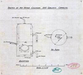 Royal Naval Hospital - Sketch of Hot Water Cylinder 200 Gallons Capacity