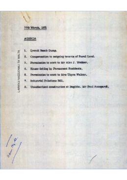 Agenda of meeting Cabinet Meeting of 30 March 1971