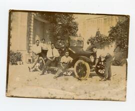 Unidentified motor car with seven gentlemen