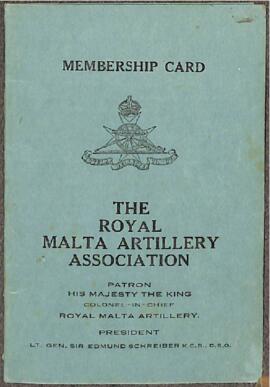 Karmenu Gruppetta's Membership Card for “The Royal Malta Artillery Association”