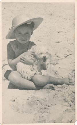 Jean Despott and her pet dog at the beach