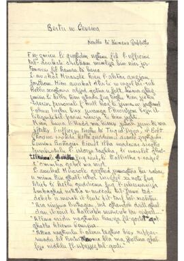 A handwritten novel written by Karmenu Gruppetta titled “Bertu u Ċensina”