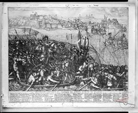 A photograph of an etching depicting 'Il Piccolo Soccorso' which took place on the night of the 5th of July during the Siege of 1565.