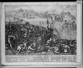 A photograph of an etching depicting 'Il Piccolo Soccorso' which took place on the night of the 5th of July during the Siege of 1565.