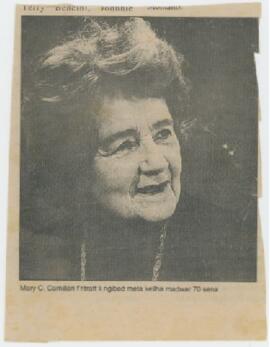 A newspaper clipping with a captioned portrait picture of Maltese actress Mary C. Camilleri