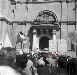 Archbishop Gonzi waving at the crowd from St. John’s Co-Cathedral