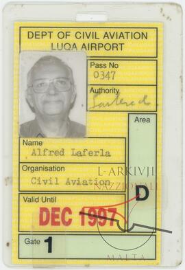 Civil Aviation tag of Alfred Laferla