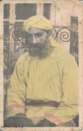 Postcard showing Ċensinu in character for a play