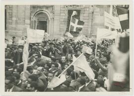 A crowd attending a demonstration of Archbishop Gonzi