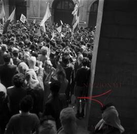 A crowd attending a demonstration of Archbishop Gonzi