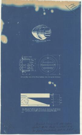 Three dimensional sketch, plan and side view of the of the official headlamp mask showing the dimensions.