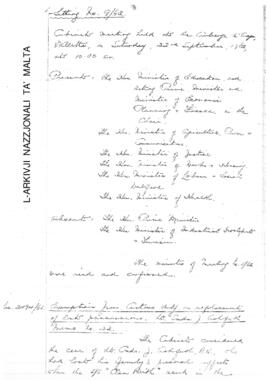 Minutes of Cabinet Meeting held on 22 September 1962