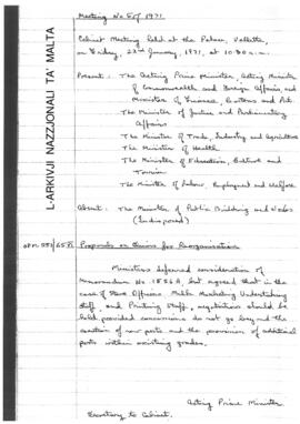 Minutes of Cabinet Meeting held on 22 January 1971