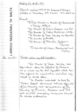 Minutes of Cabinet Meeting held on 18 March 1971