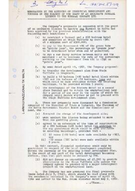 Memorandum by the Minister of Industrial Development and Tourism on the subject of the grant of an exclusive kursaal licence to the Kursaal Company Ltd