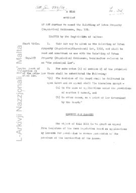 A Bill entitled An Act further to amend the Reletting of Urban Property (Regulation) Ordinance, Cap 109