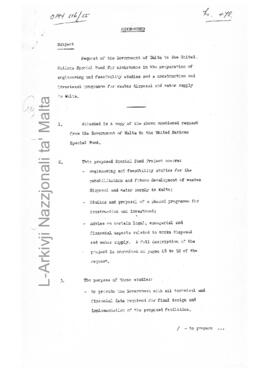Request of the Government of Malta to the United Nations Special Fund for assistance in the preparation of engineering and feasibility studies and a construction and investment programme for wastes disposal and water supply in Malta