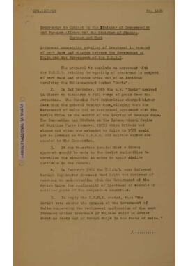 Agreement concerning equality of treatment in respect of port dues and charges between the Government of Malta and the Government of the USSR