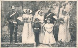 Postcard showing a newly-married army couple