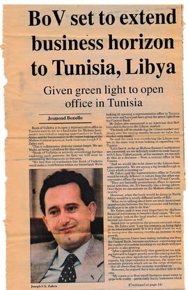 BOV set to extend business horizon to Tunisia, Libya. Given green light to open office in Tunisia.