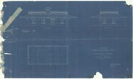 Blueprint of proposed tramway office waiting room and Porta Reale Terminus - Section plan; front ...