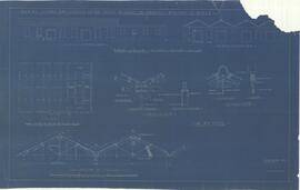 Blue print of drawings showing plan, elevation and roof details of garage and carpenter s worksho...