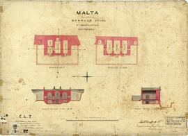 MALTA - Plan & Sections of - Barrack Store - St. James Curtain - Cottonera