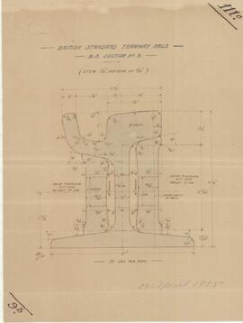 Drawing showing the British standar for tramway rails, section no. 9. Includes detailed measureme...