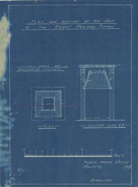 Blue print of the plan and section of the air vent at the Rabat railway tunnel.