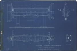 Blueprint showing the plan, front elevation section and side view of safety gear for the electric...