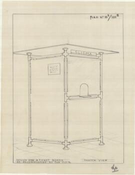 Design showing the sketch view of a ticket booth as recommended by the T.C.B.