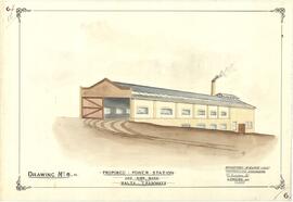 Drawing of the proposed power station and car shed for the Malta Tramways.