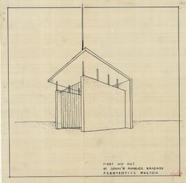 Perspective sketch of St. John s Ambulance Brigade, first aid hut.