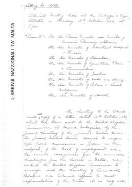 Minutes of Cabinet Meeting held on 18 October 1962