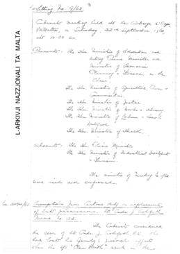 Minutes of Cabinet Meeting held on 22 September 1962
