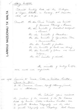 Minutes of Cabinet Meeting held on 31 December 1962