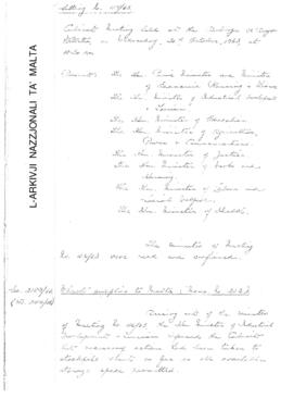 Minutes of Cabinet Meeting held on 30 October 1963