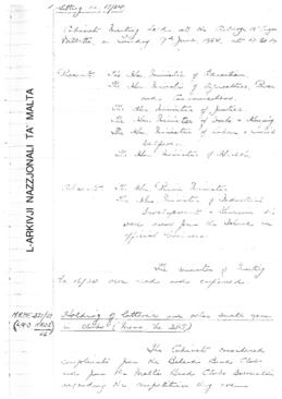 Minutes of Cabinet Meeting held on 9 June 1964