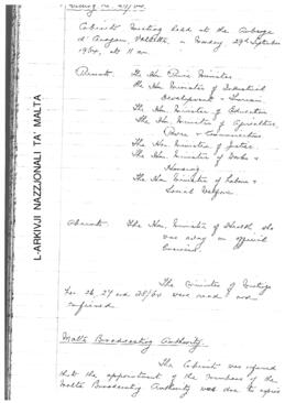 Minutes of Cabinet Meeting held on 29 September 1964