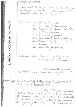 Minutes of Cabinet Meeting held on 15 October 1964