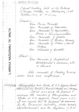 Minutes of Cabinet Meeting held on 21 October 1964