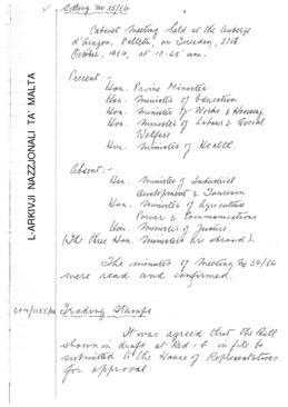 Minutes of Cabinet Meeting held on 27 October 1964