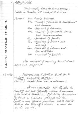 Minutes of Cabinet Meeting held on 8 March 1965