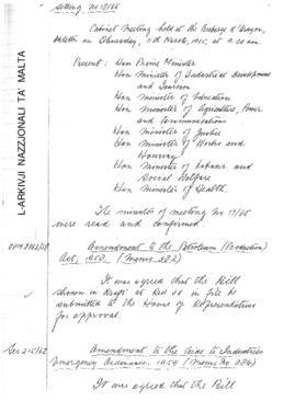 Minutes of Cabinet Meeting held on 11 March 1965