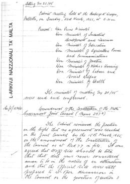 Minutes of Cabinet Meeting held on 23 March 1965