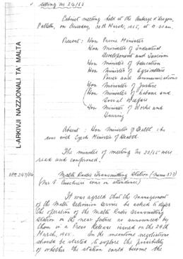 Minutes of Cabinet Meeting held on 30 March 1965