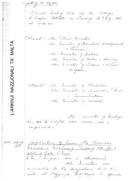 Minutes of Cabinet Meeting held on 20 July 1965