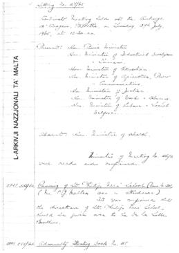 Minutes of Cabinet Meeting held on 27 July 1965