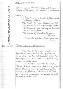 Minutes of Cabinet Meeting held on 18 March 1971